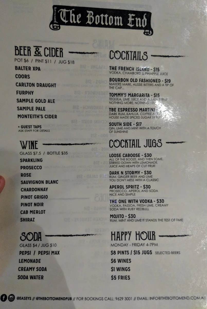 Menu, The Bottom End