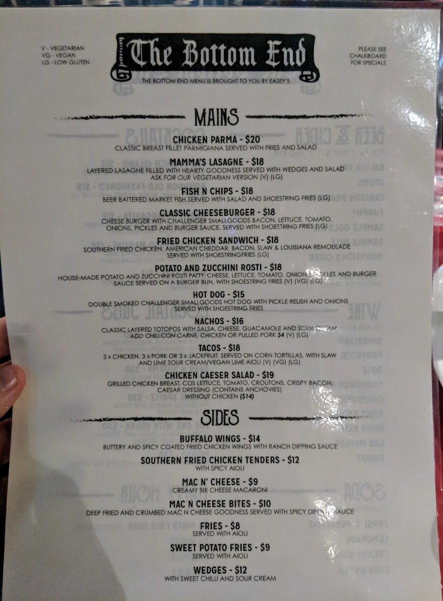Menu, The Bottom End