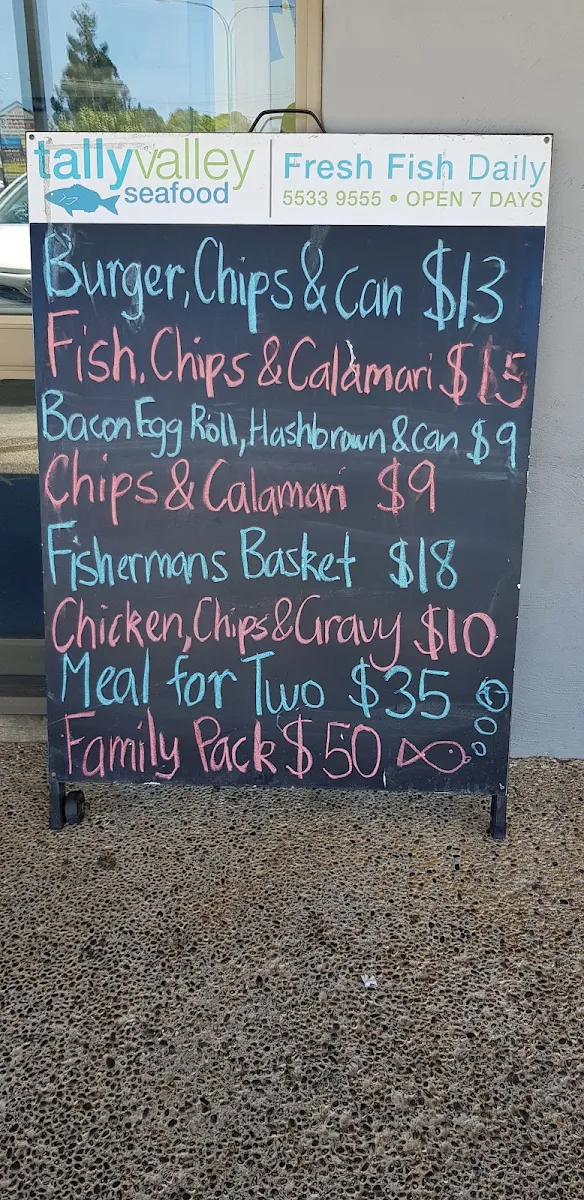 Menu, Tally Valley Seafood