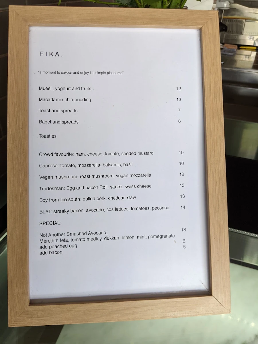 Menu, Fika Coffee Brewers