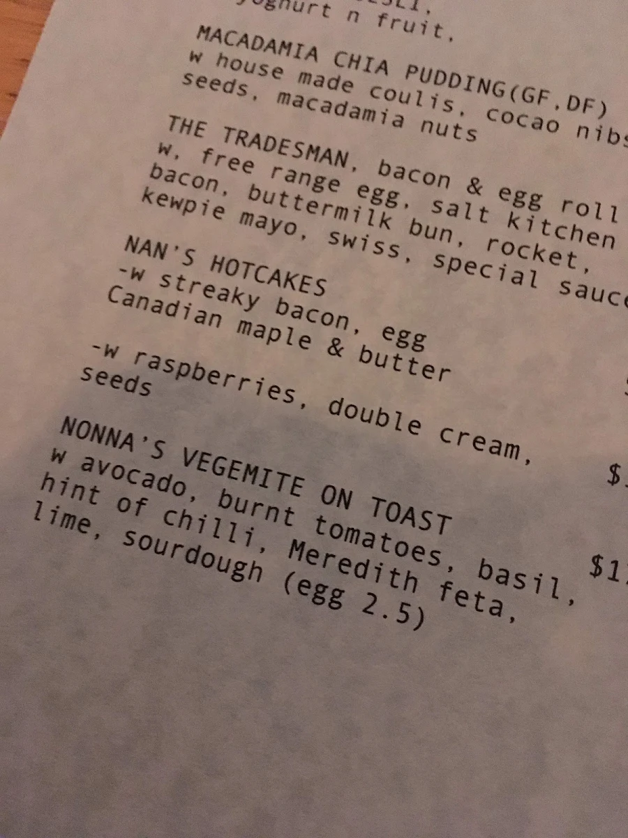 Menu, Fika Coffee Brewers