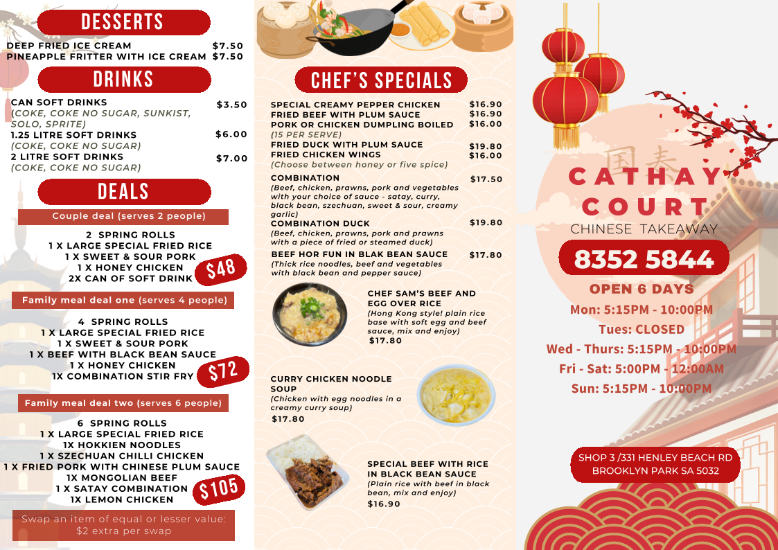 Menu, Cathay Court Chinese Takeaway