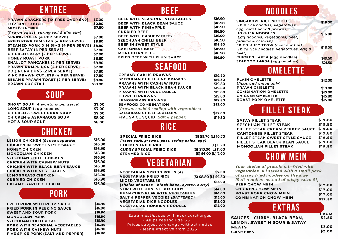Menu, Cathay Court Chinese Takeaway
