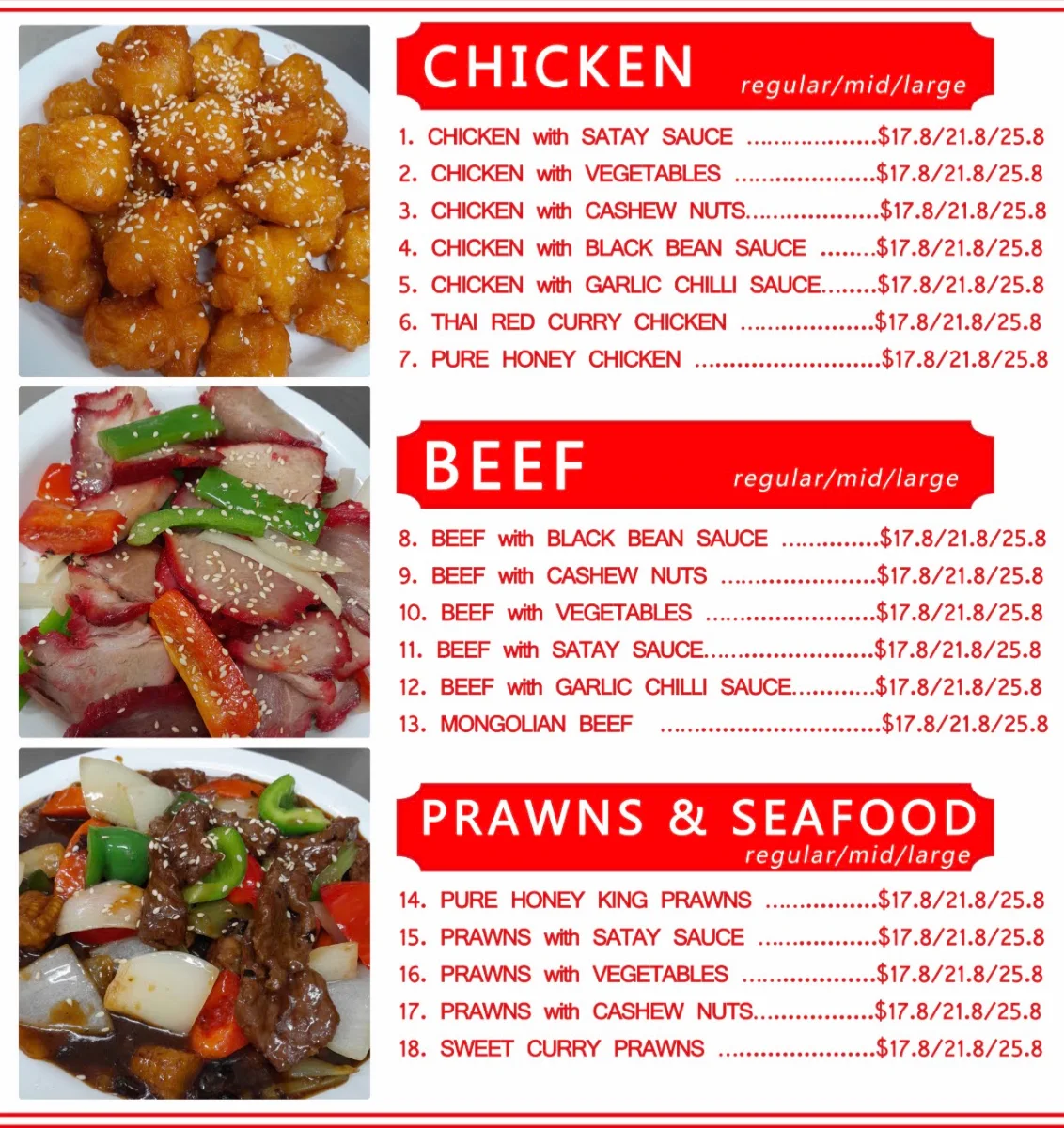 Menu, Golden Cup Express