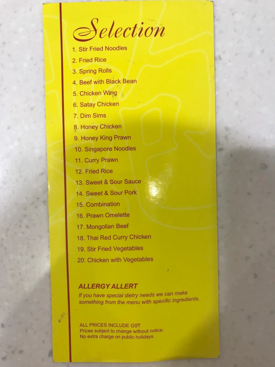 Menu, Golden Cup Express