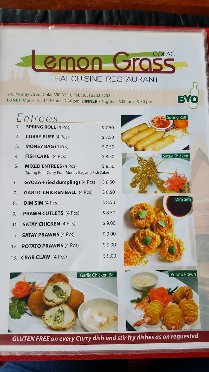 Menu, Lemongrass Thai Colac