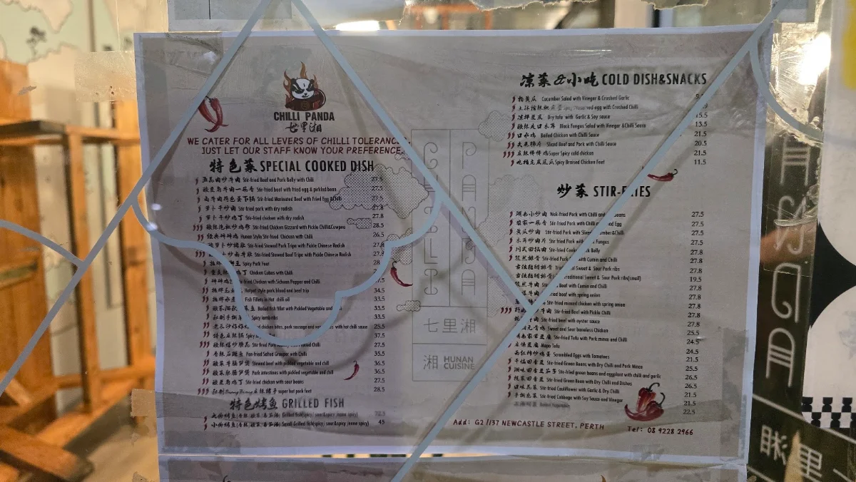 Menu, Chilli Panda