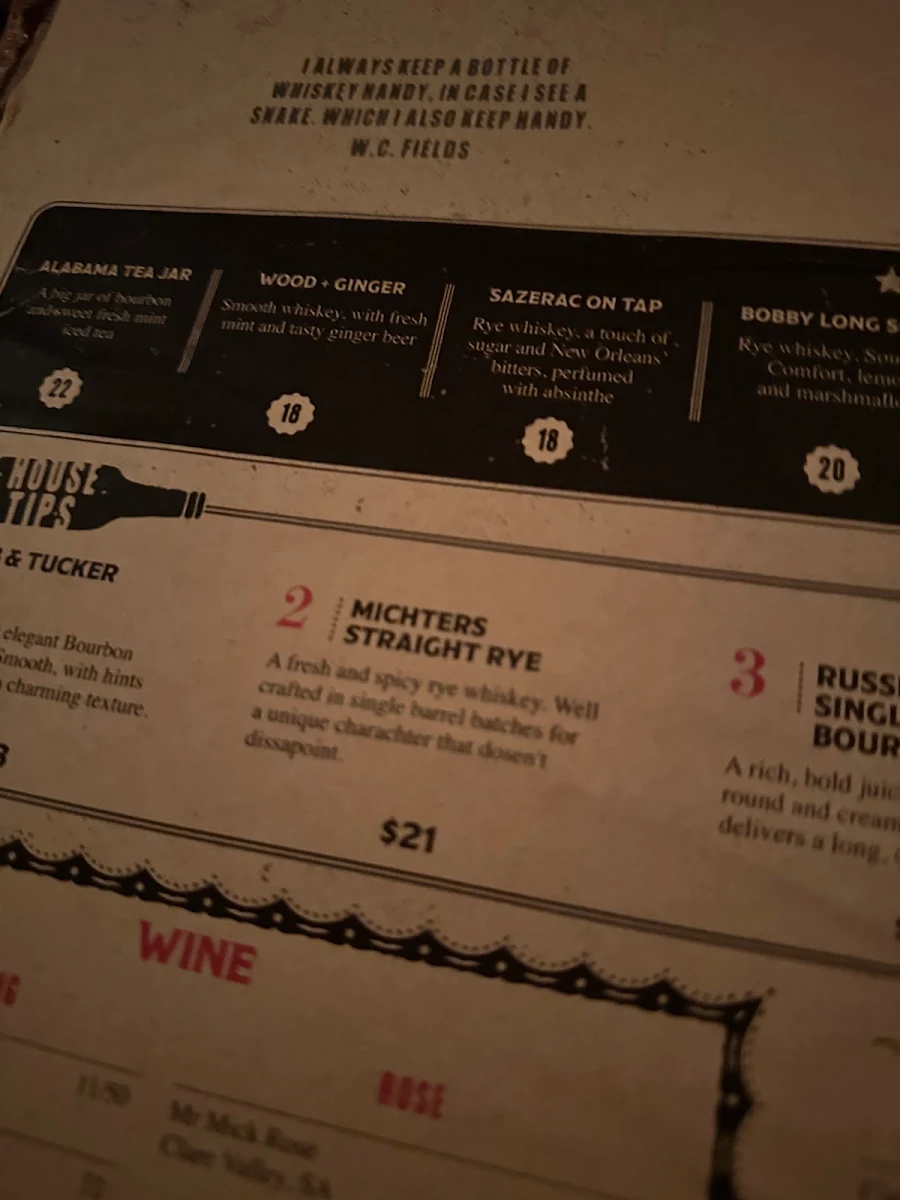 Menu, Alabama Song Bar