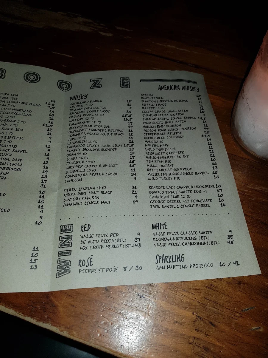Menu, Alabama Song Bar