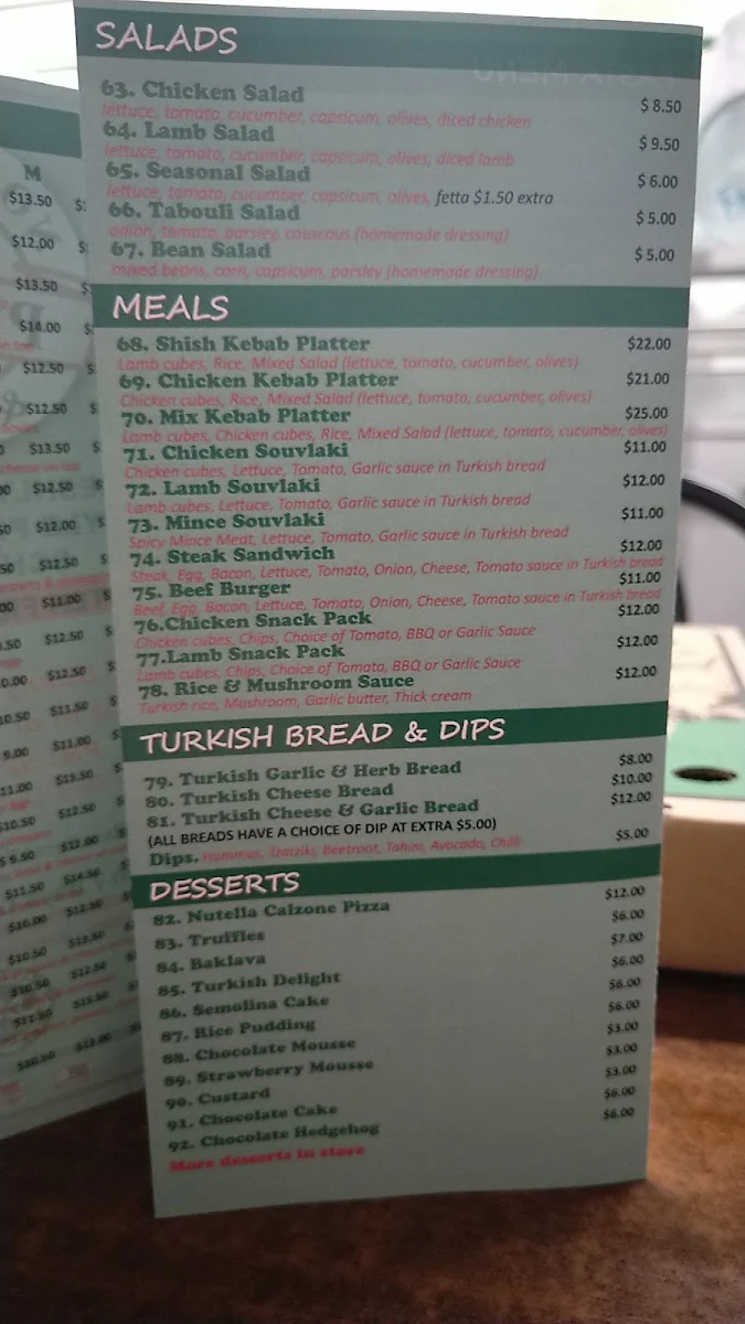 Menu, Norlane Pizza and Pasta