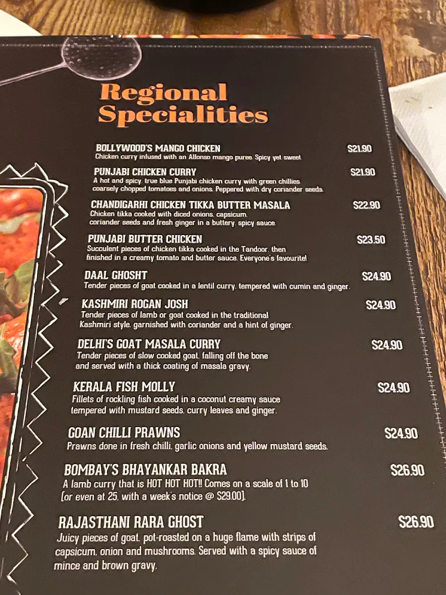 Menu, Tandoori Times