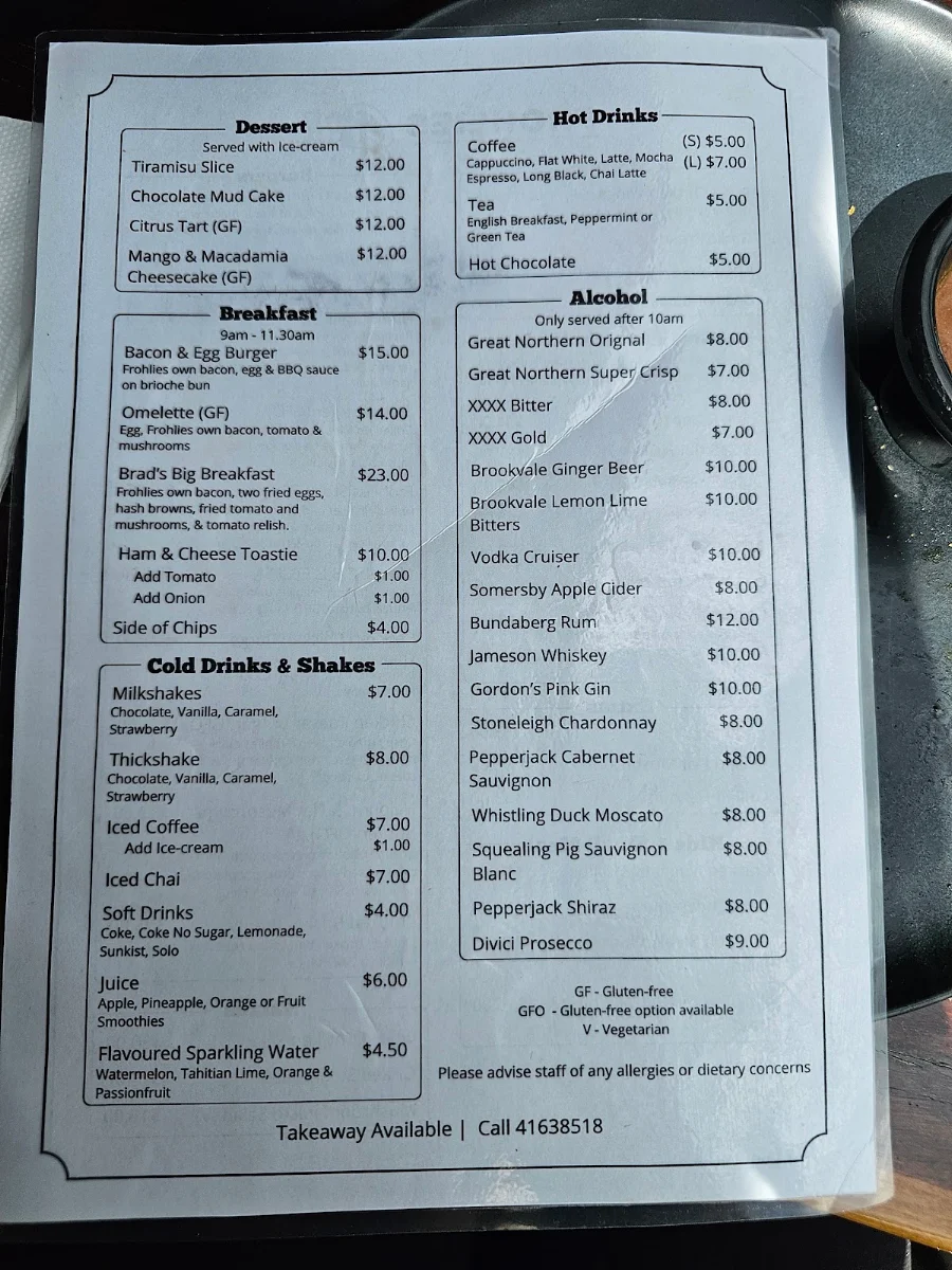 Menu, Frohlies Grill