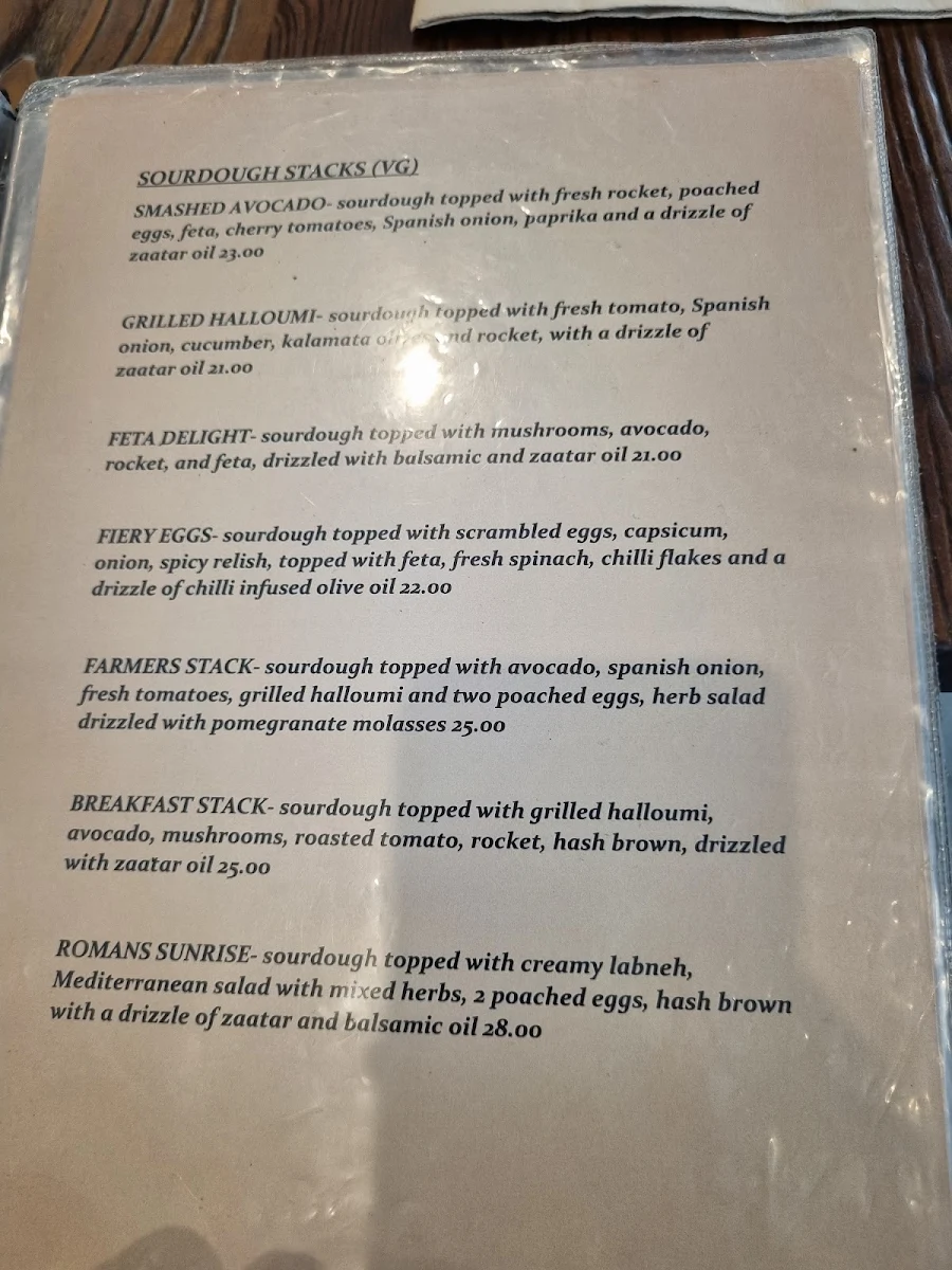 Menu, Cafe Roman