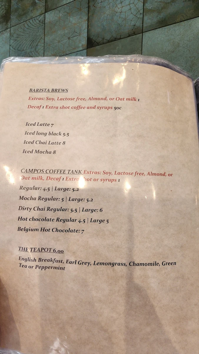 Menu, Cafe Roman