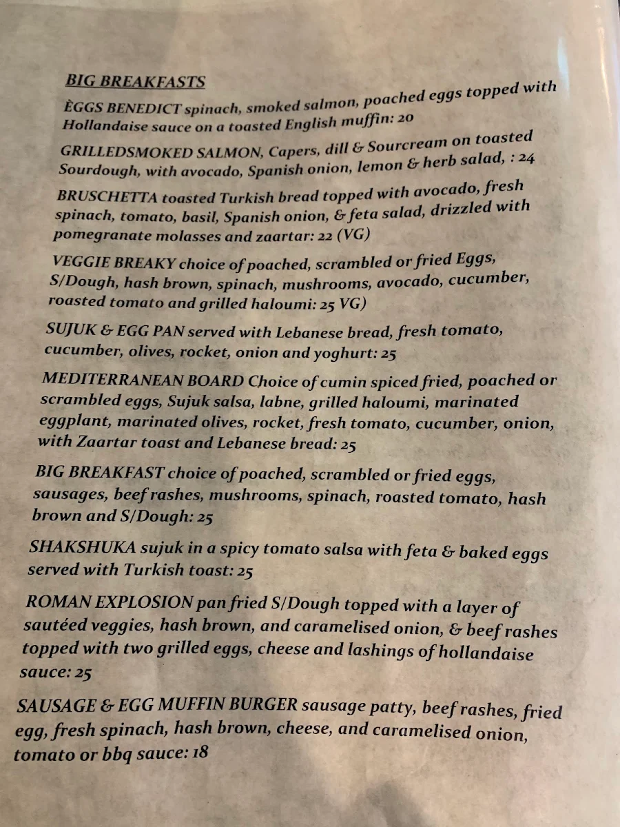 Menu, Cafe Roman