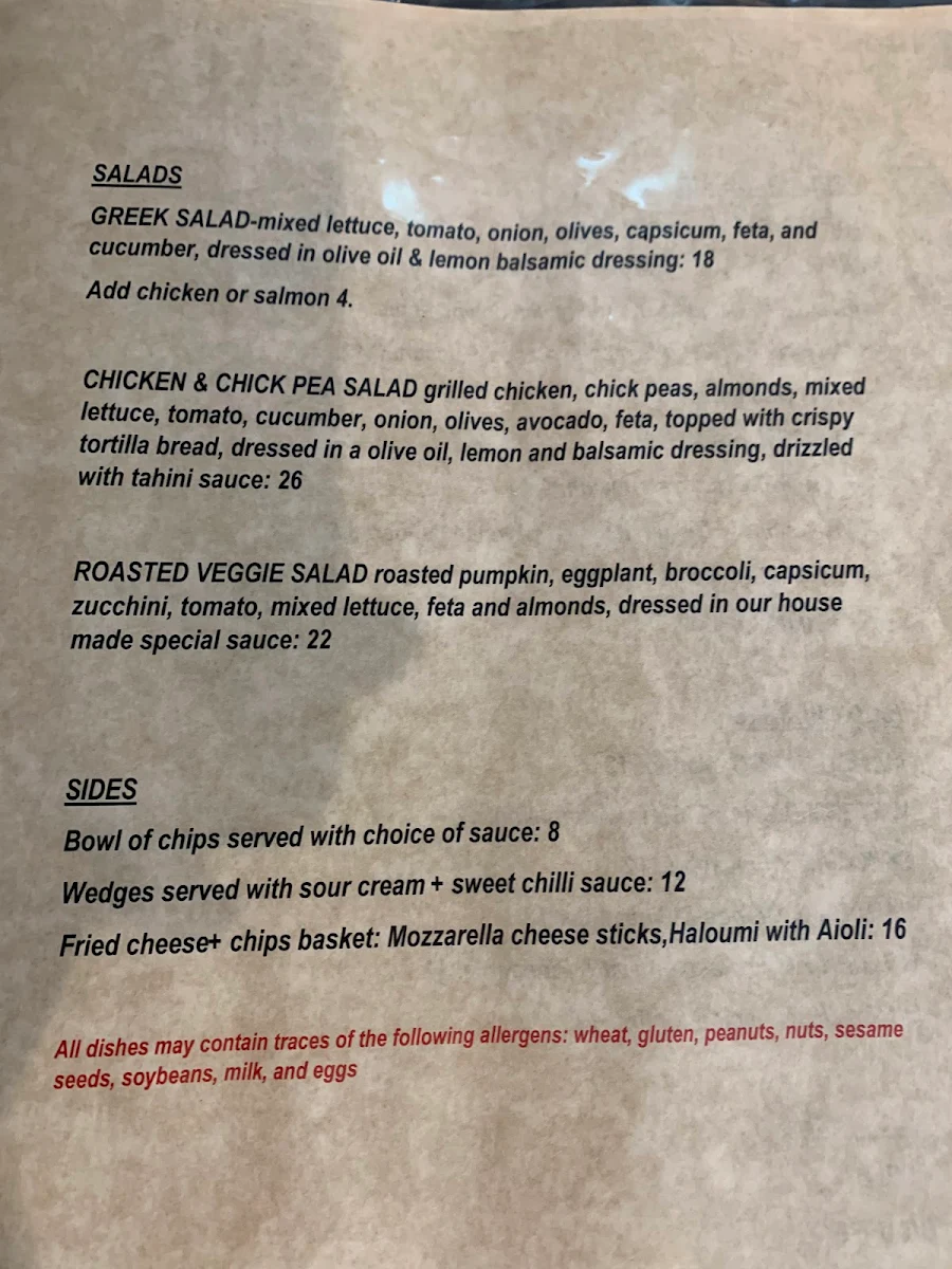 Menu, Cafe Roman