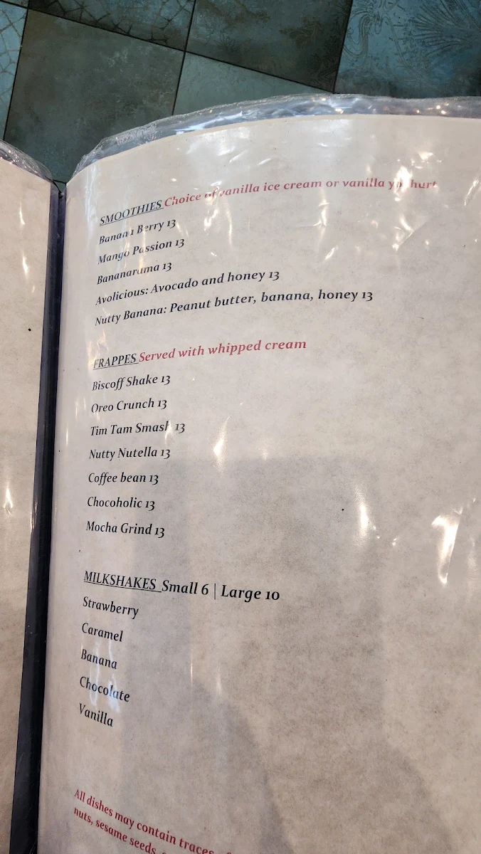 Menu, Cafe Roman