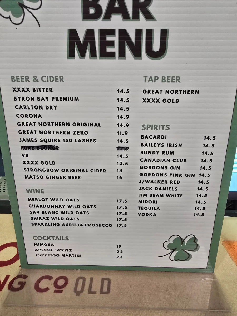 Menu, Cloverleaf Cafe