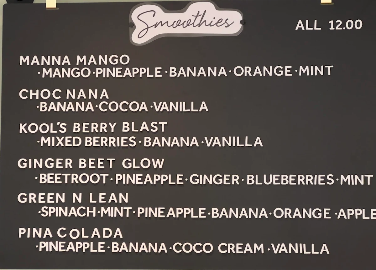 Menu, Manna Haven Cafe