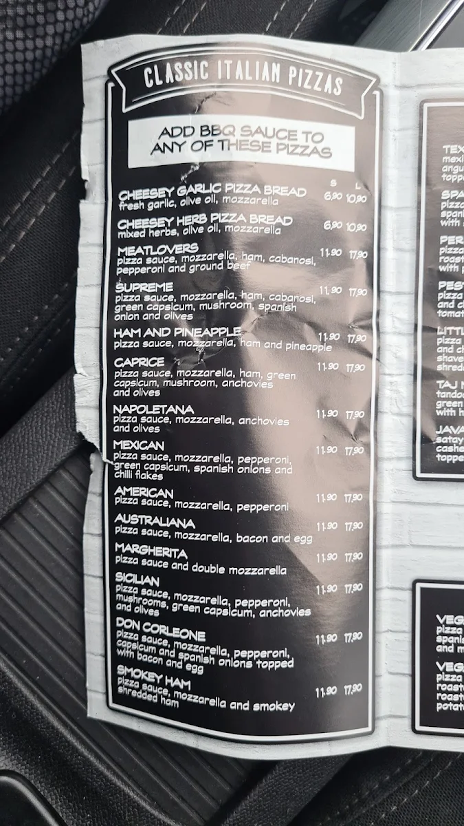 Menu, Pizza Bakers - Mount Annan