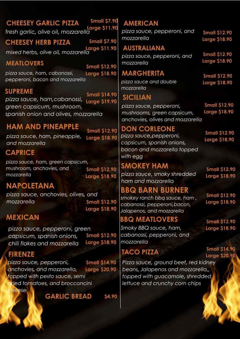 Menu, Pizza Bakers - Mount Annan