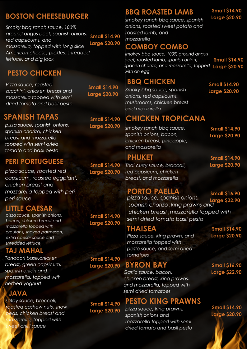 Menu, Pizza Bakers - Mount Annan