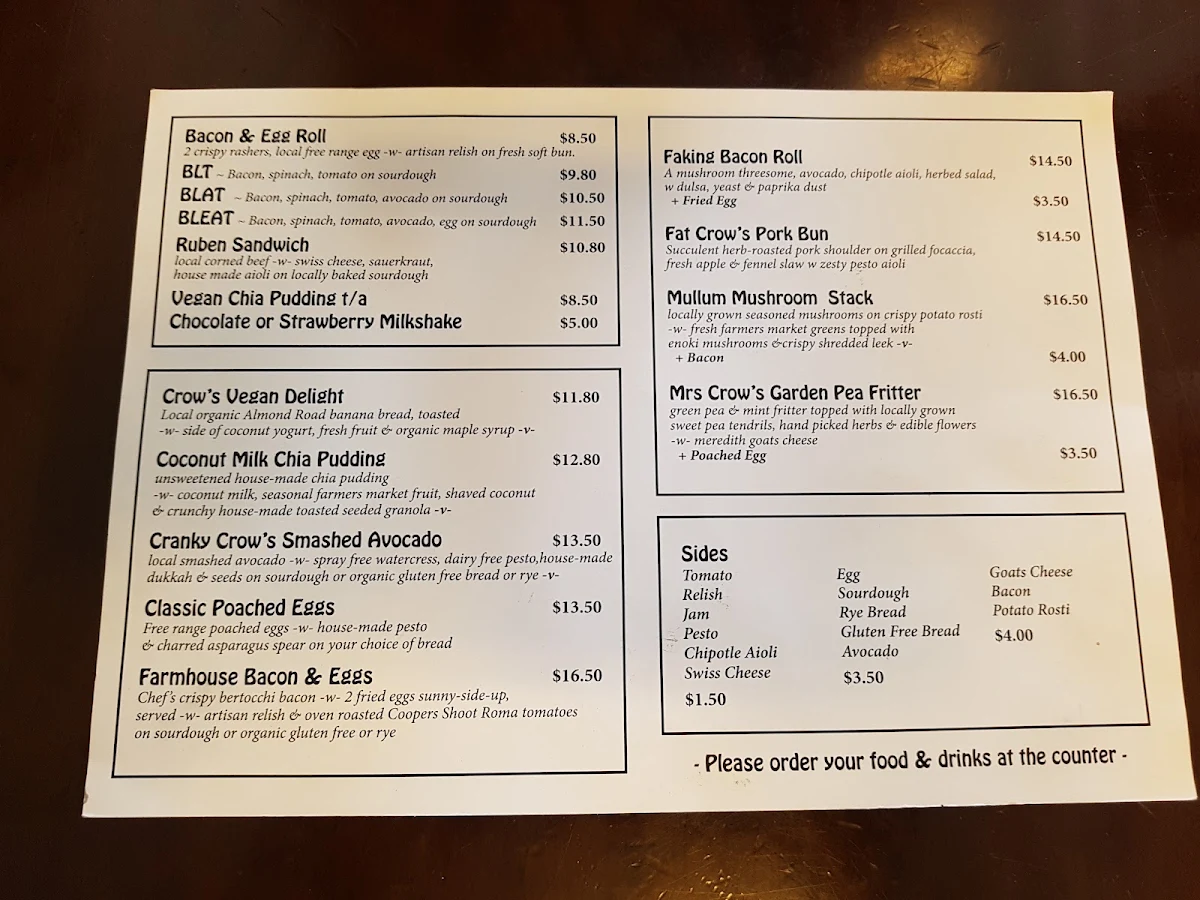 Menu, The Patch Cafe