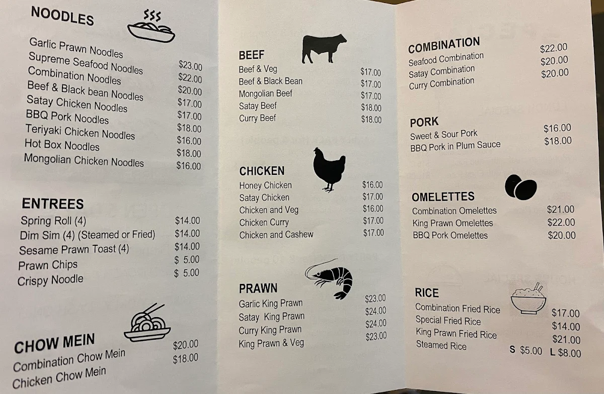 Menu, Chinese Takeaway
