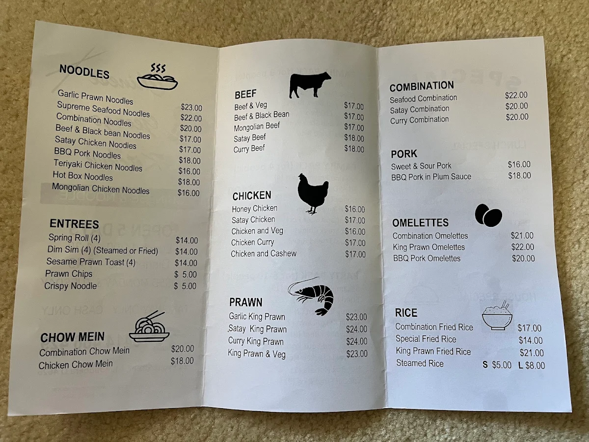 Menu, Chinese Takeaway