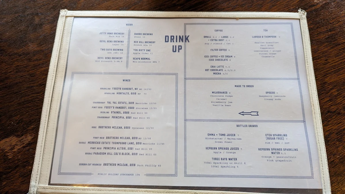 Menu, The Somers General