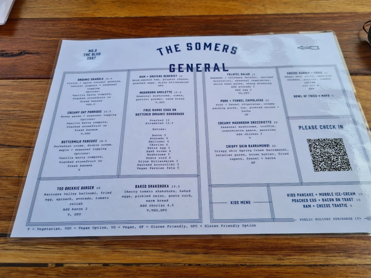Menu, The Somers General