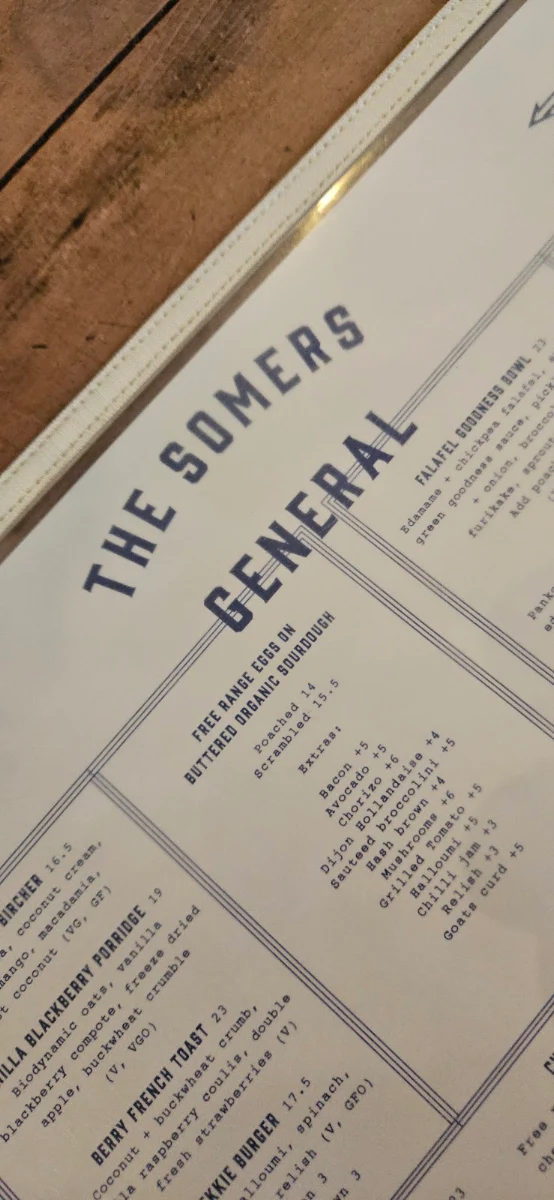 Menu, The Somers General
