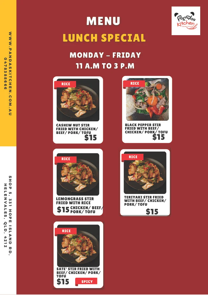 Menu, Pandas Kitchen & Bar