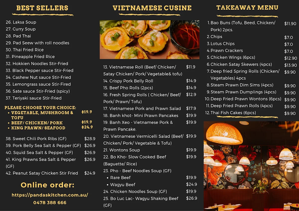 Menu, Pandas Kitchen & Bar