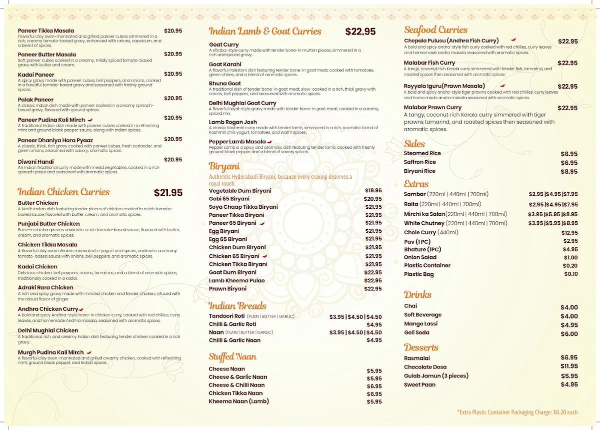 Menu, Dosa Hut Indian Restaurant Leppington