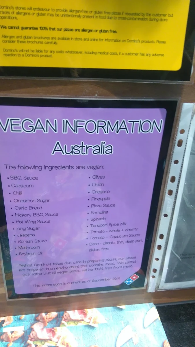 Menu, Domino's Pizza Strathpine