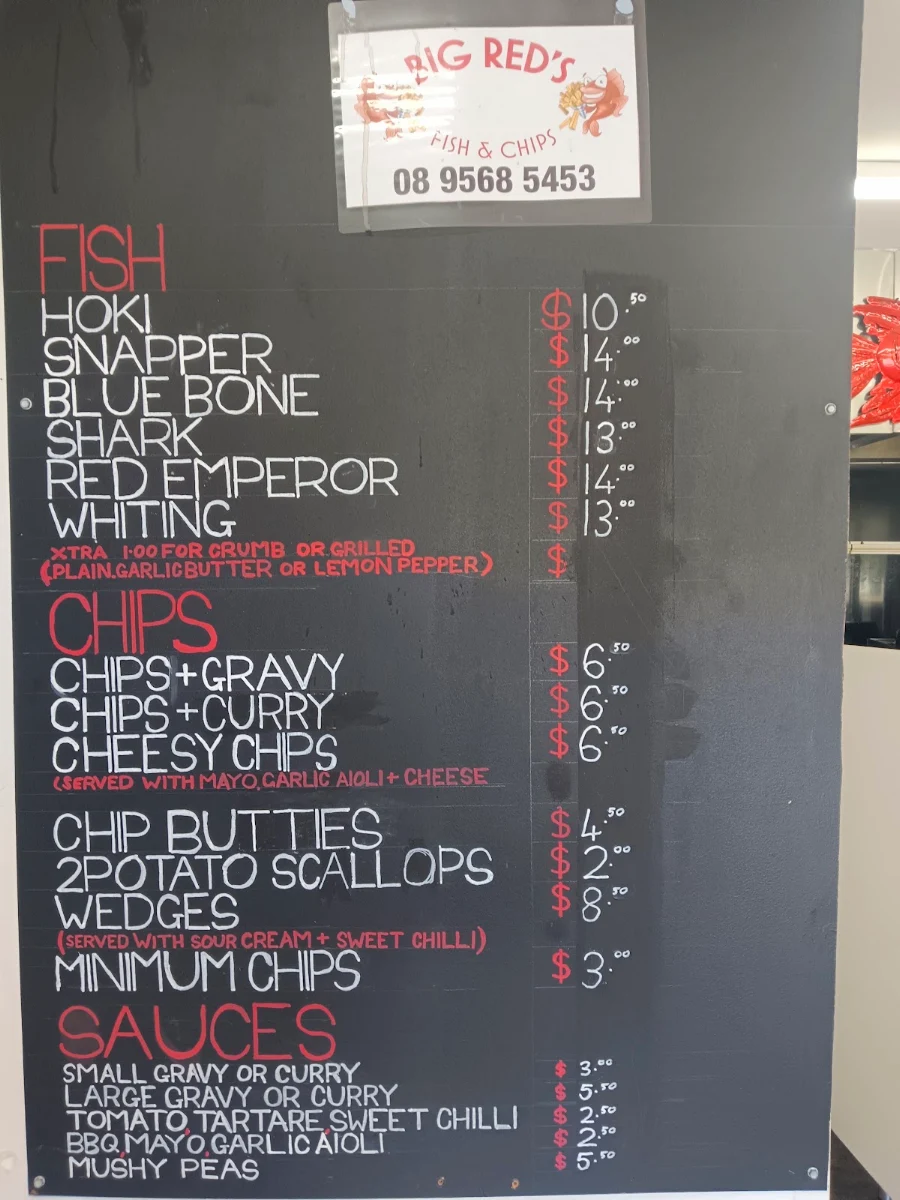 Menu, Big Reds Fish And Chips