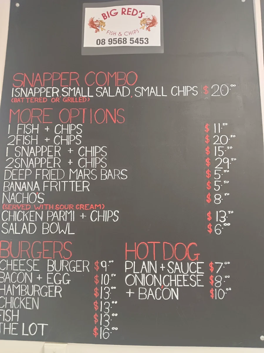 Menu, Big Reds Fish And Chips
