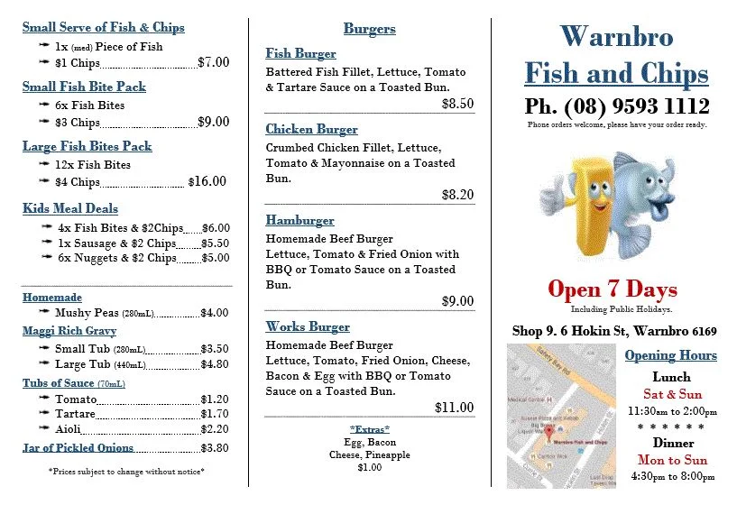 Menu, Big Reds Fish And Chips