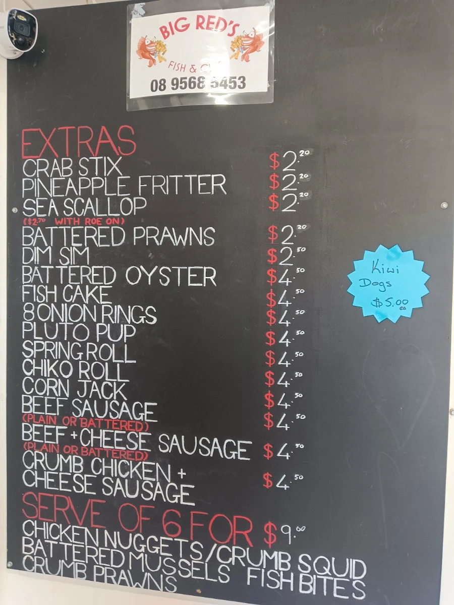 Menu, Big Reds Fish And Chips