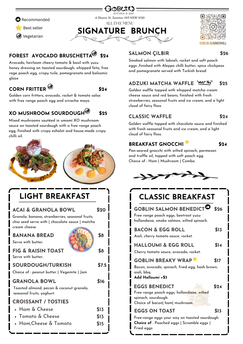 Menu, Goblin Kitchen & Bar