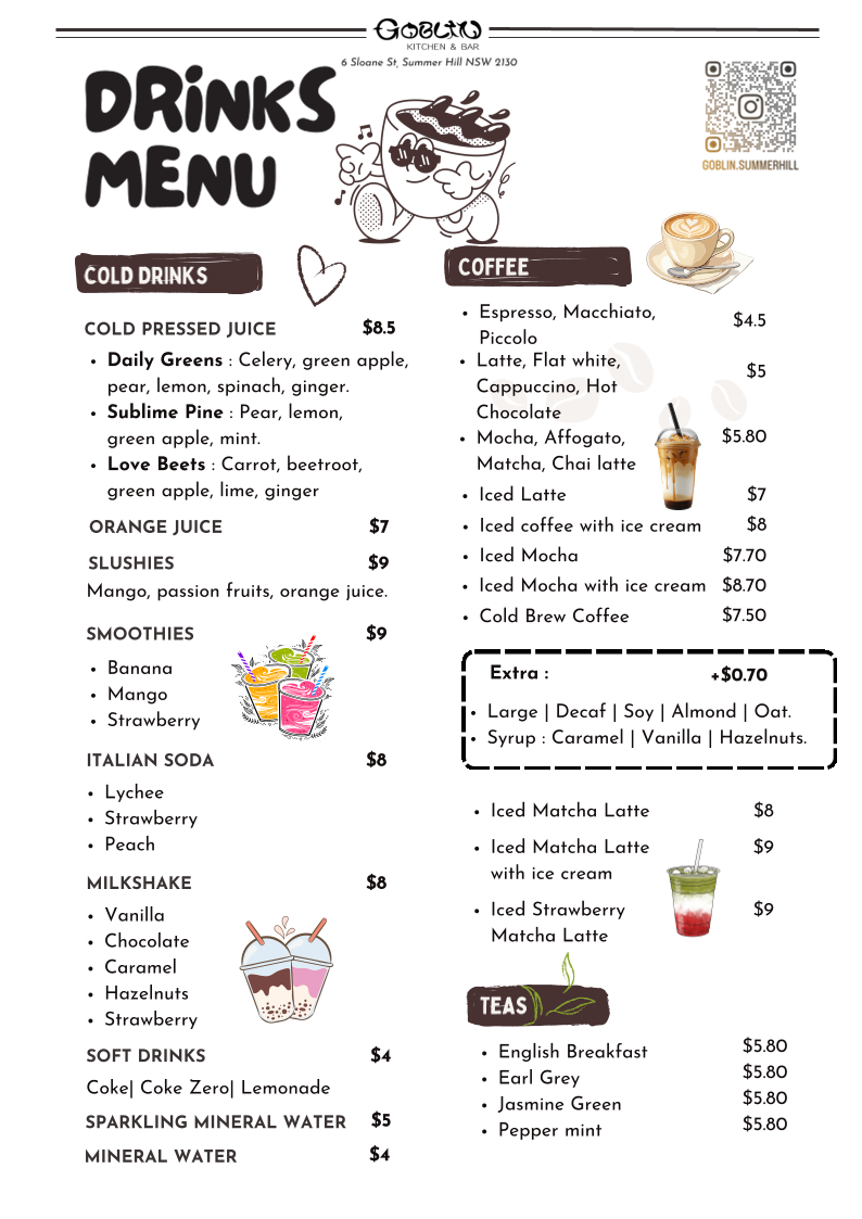 Menu, Goblin Kitchen & Bar