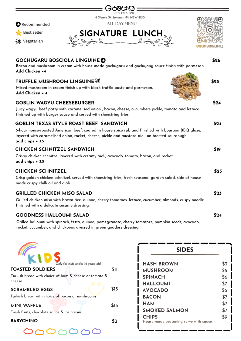 Menu, Goblin Kitchen & Bar