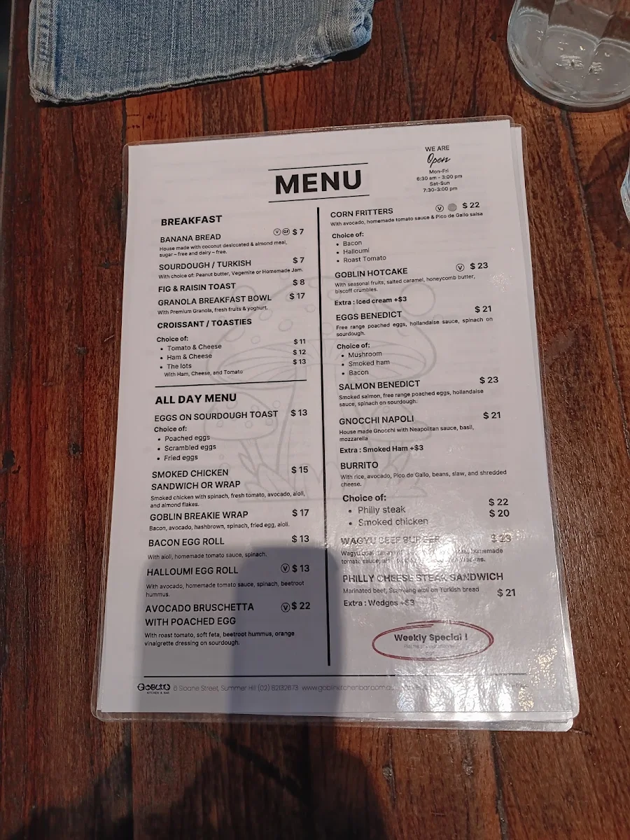 Menu, Goblin Kitchen & Bar