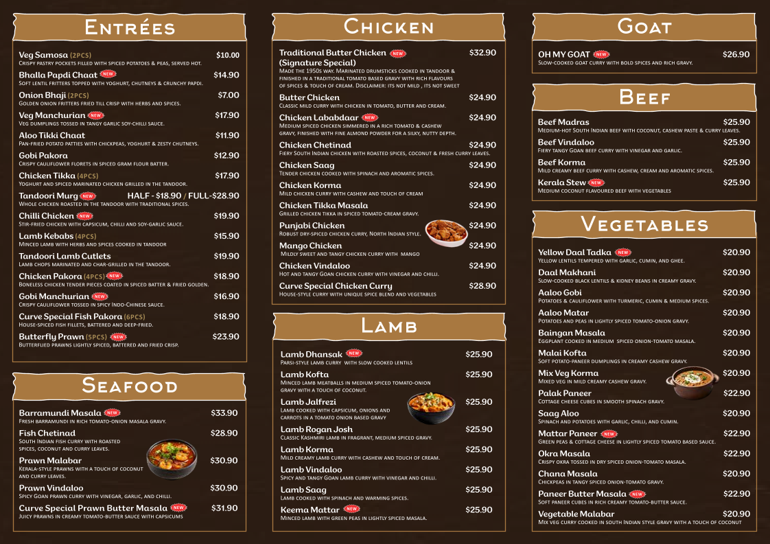 Menu, Curry by the Curve Elanora Heights (Inside Elanora Chicken & Salads Shop)