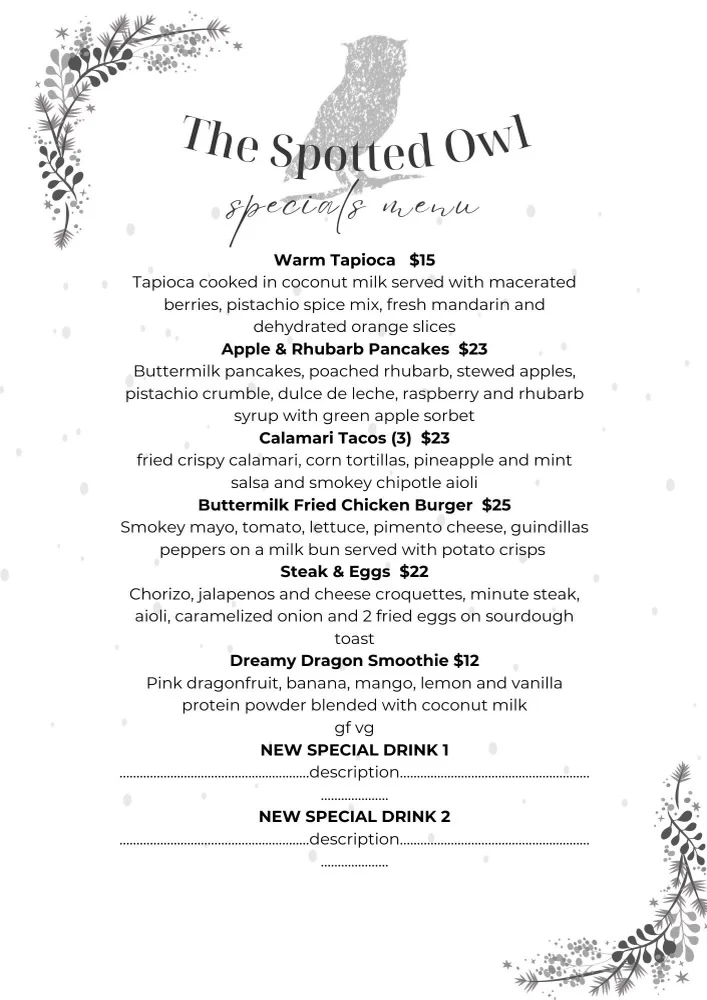 Menu, The Spotted Owl