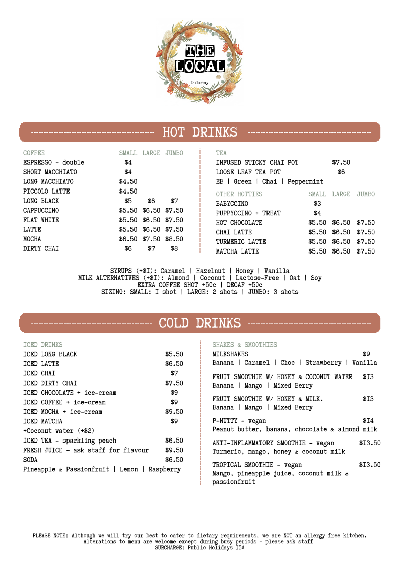 Menu, The Local