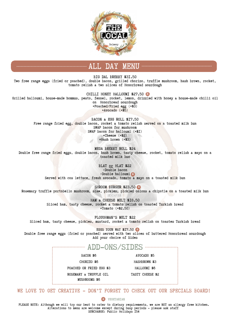 Menu, The Local