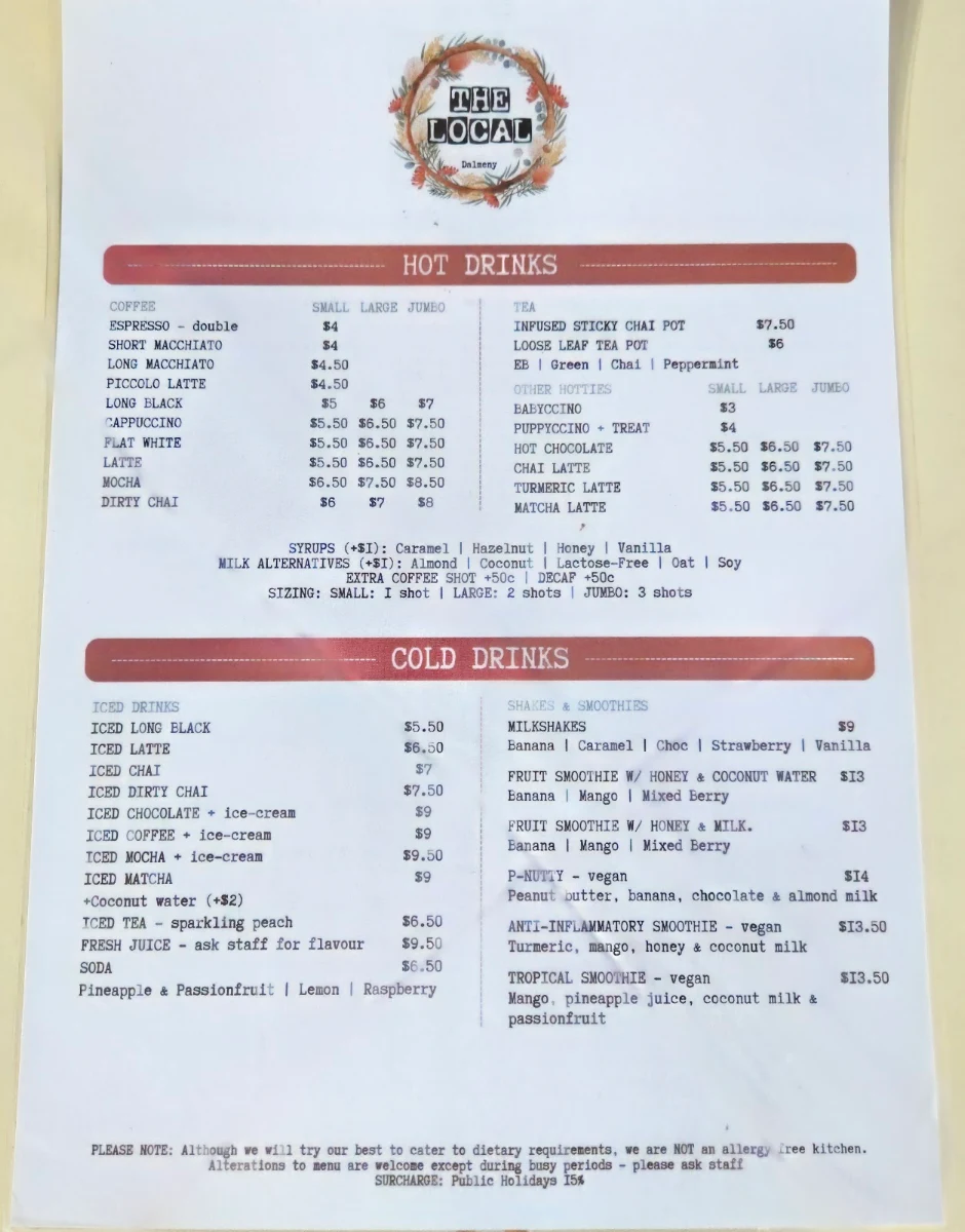 Menu, The Local
