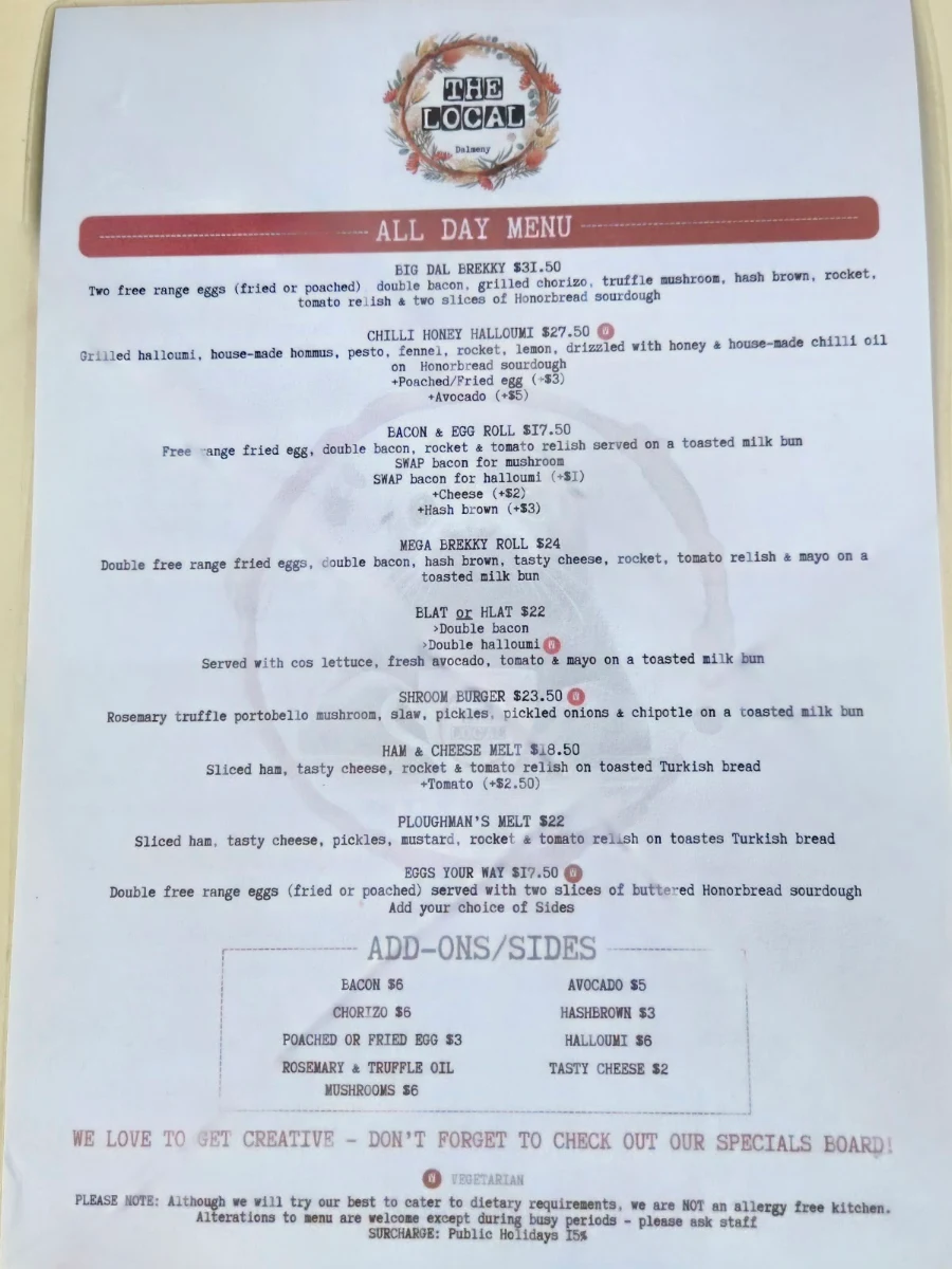 Menu, The Local